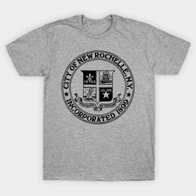 NEW ROCHELLE NY Black City Seal T-Shirt by MatchbookGraphics